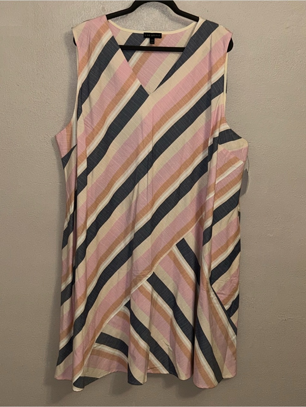 Lane Bryant Pink, Navy & Cream Striped linen blend Midi Dress